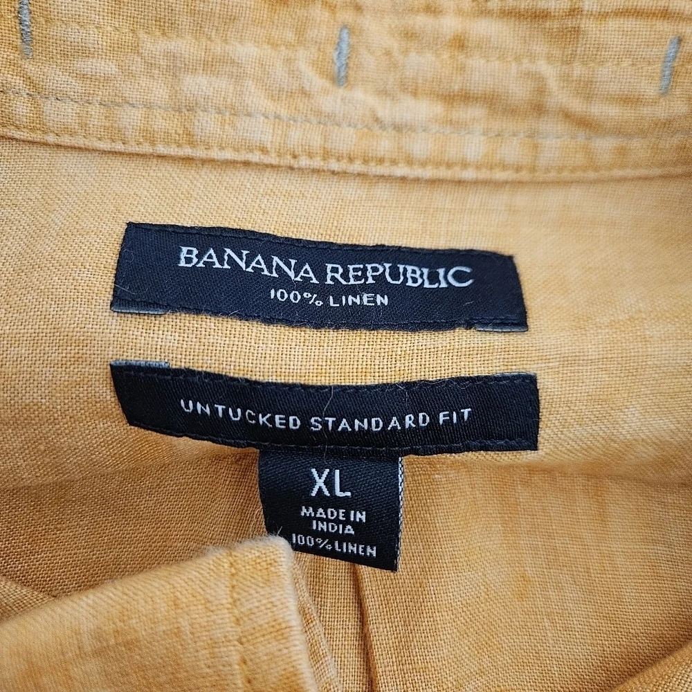 Banana Republic Untucked Fit Shirt Linen Orange Long Sleeve Button Collared XL